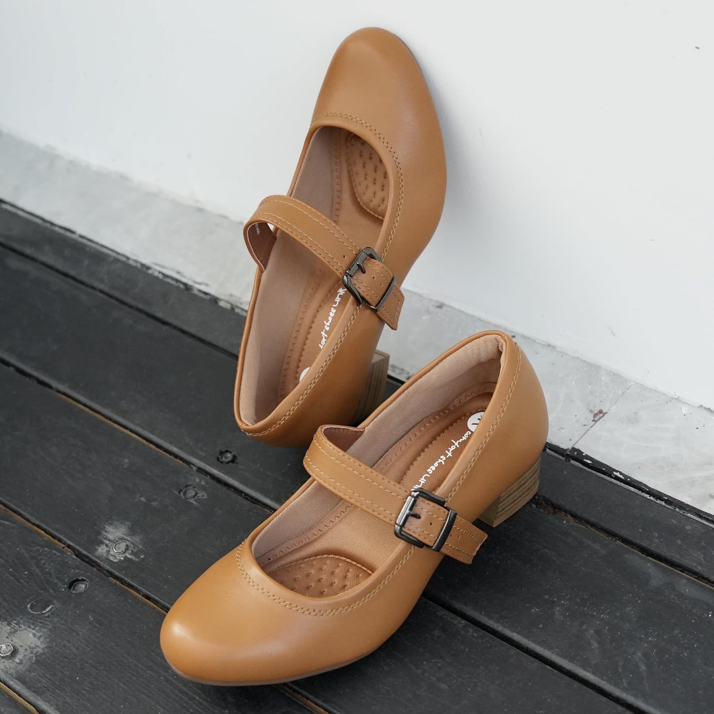 Ortho+rest Women Mary Janes Shoes for Bunions Orthopedic Dress Shoes Low Chunky Heels Work Pumps (10,Tan)