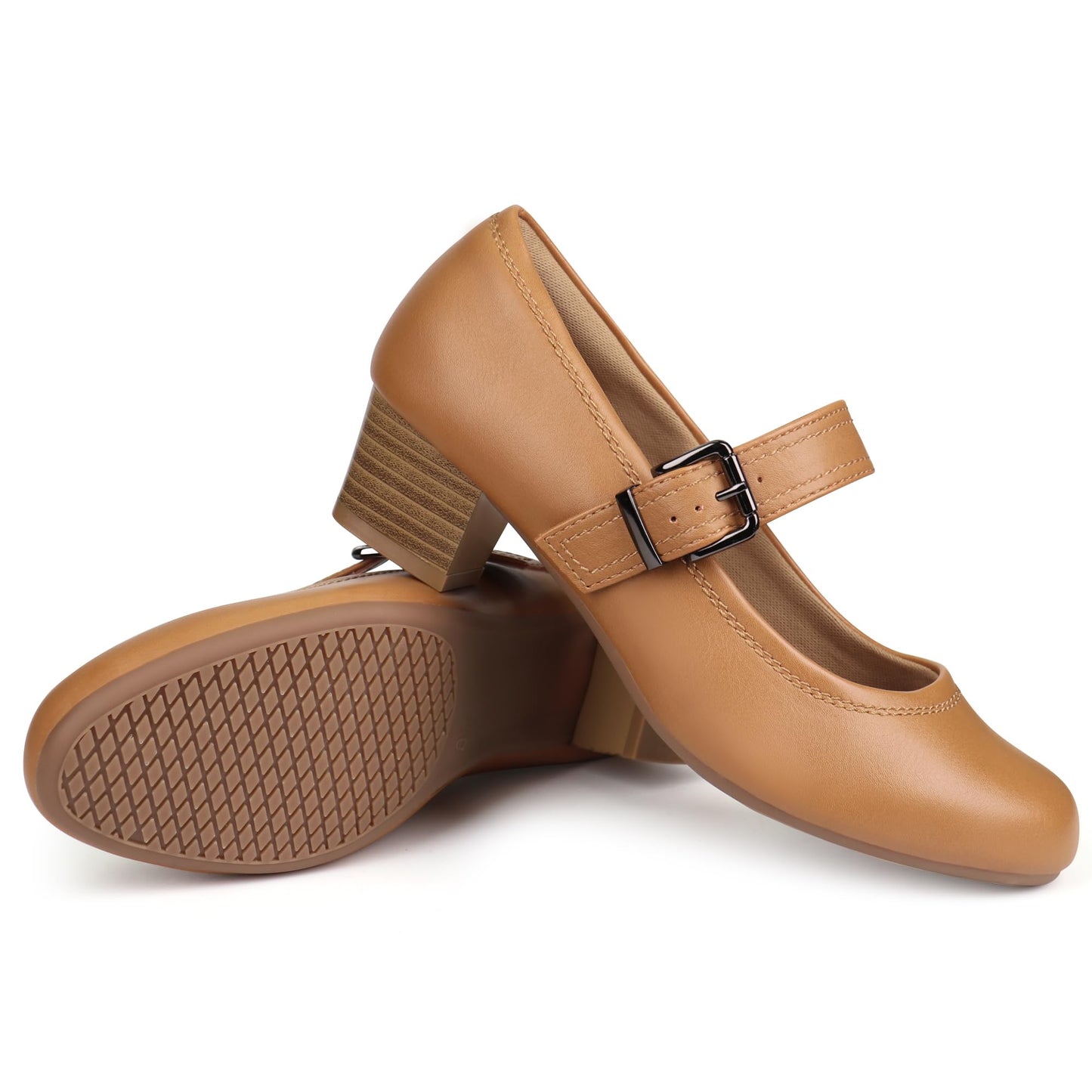 Ortho+rest Women Mary Janes Shoes for Bunions Orthopedic Dress Shoes Low Chunky Heels Work Pumps (10,Tan)