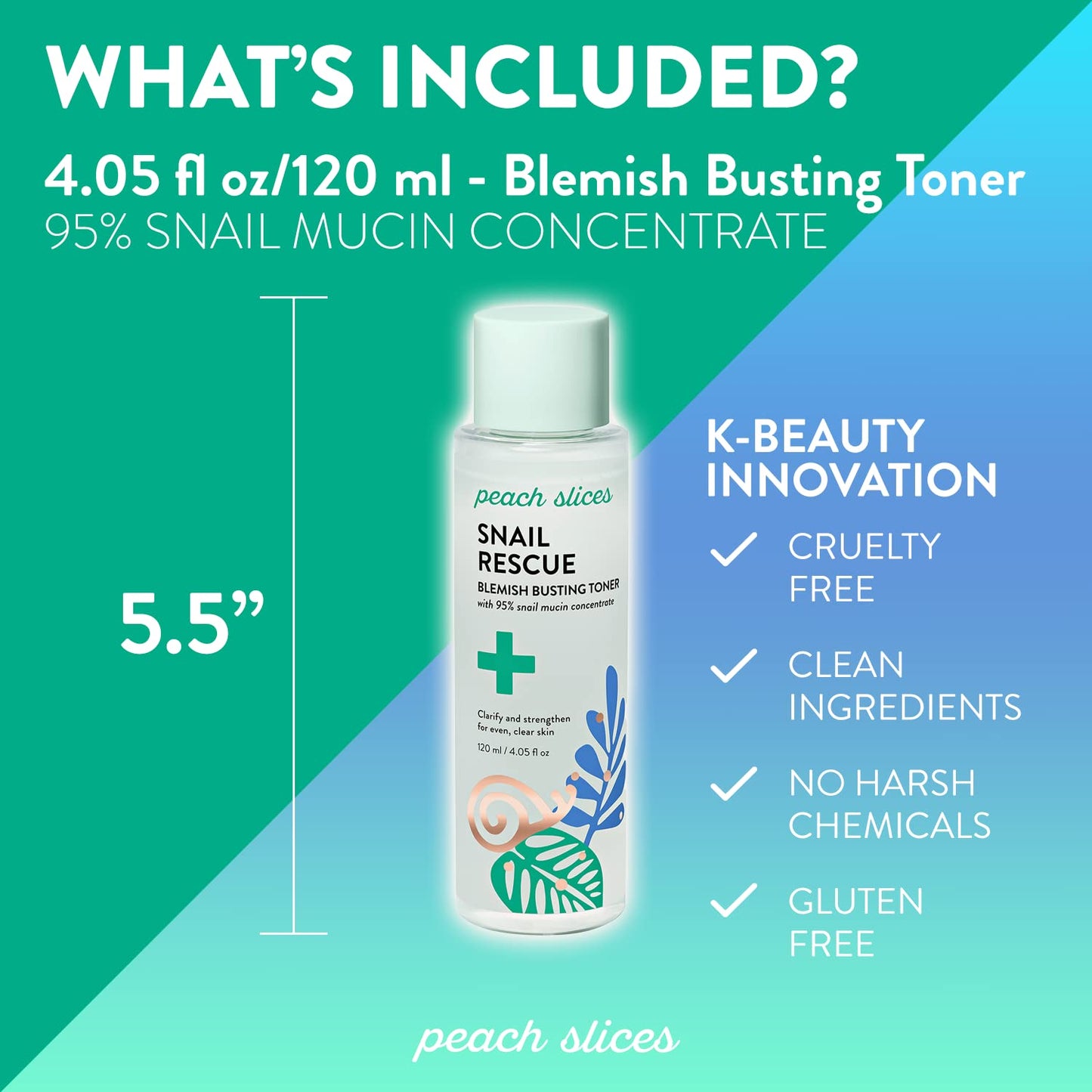 Peach Slices | Snail Rescue Blemish Busting Toner | 95% Snail Mucin | Pore Cleaner | Hydrates & Balances | Korean Skin Care | CICA | Hyaluronic Acid | Non-Comedogenic | Cruelty-Free | 4.05 oz