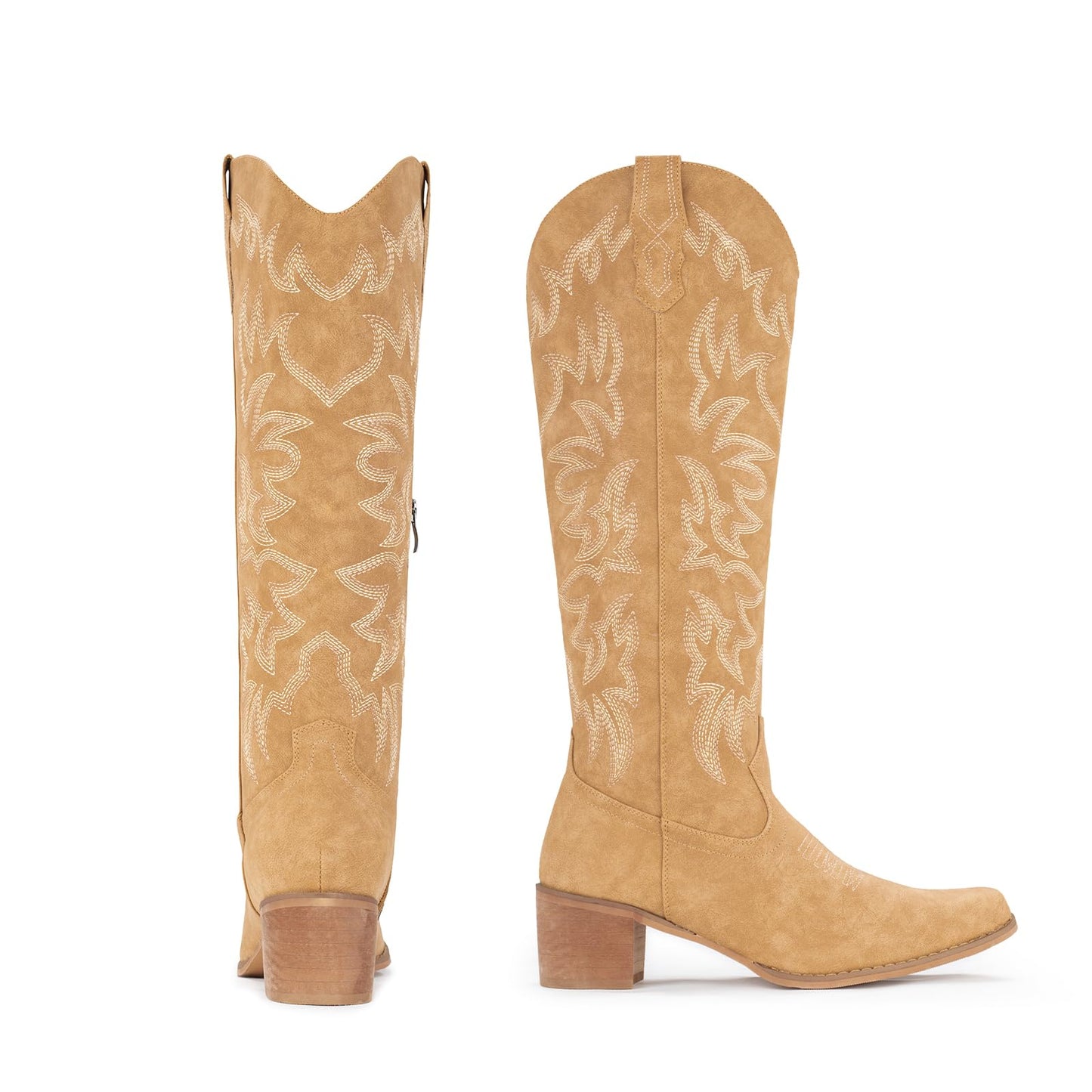 IUV Cowboy Boots For Women Knee High Boots Pointy Toe Women's Western Boots Side Zipper Chunky Heel Cowgirl Boots