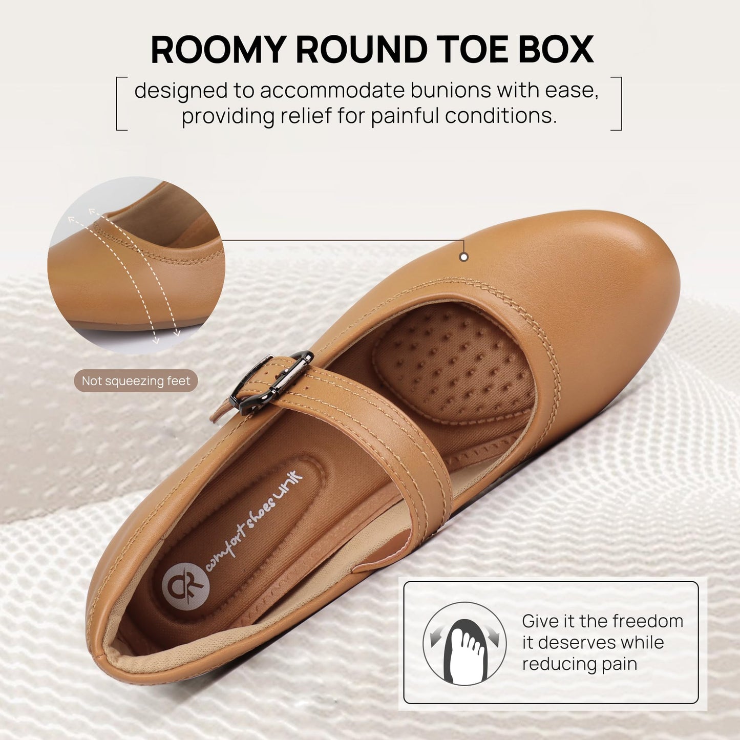 Ortho+rest Women Mary Janes Shoes for Bunions Orthopedic Dress Shoes Low Chunky Heels Work Pumps (10,Tan)