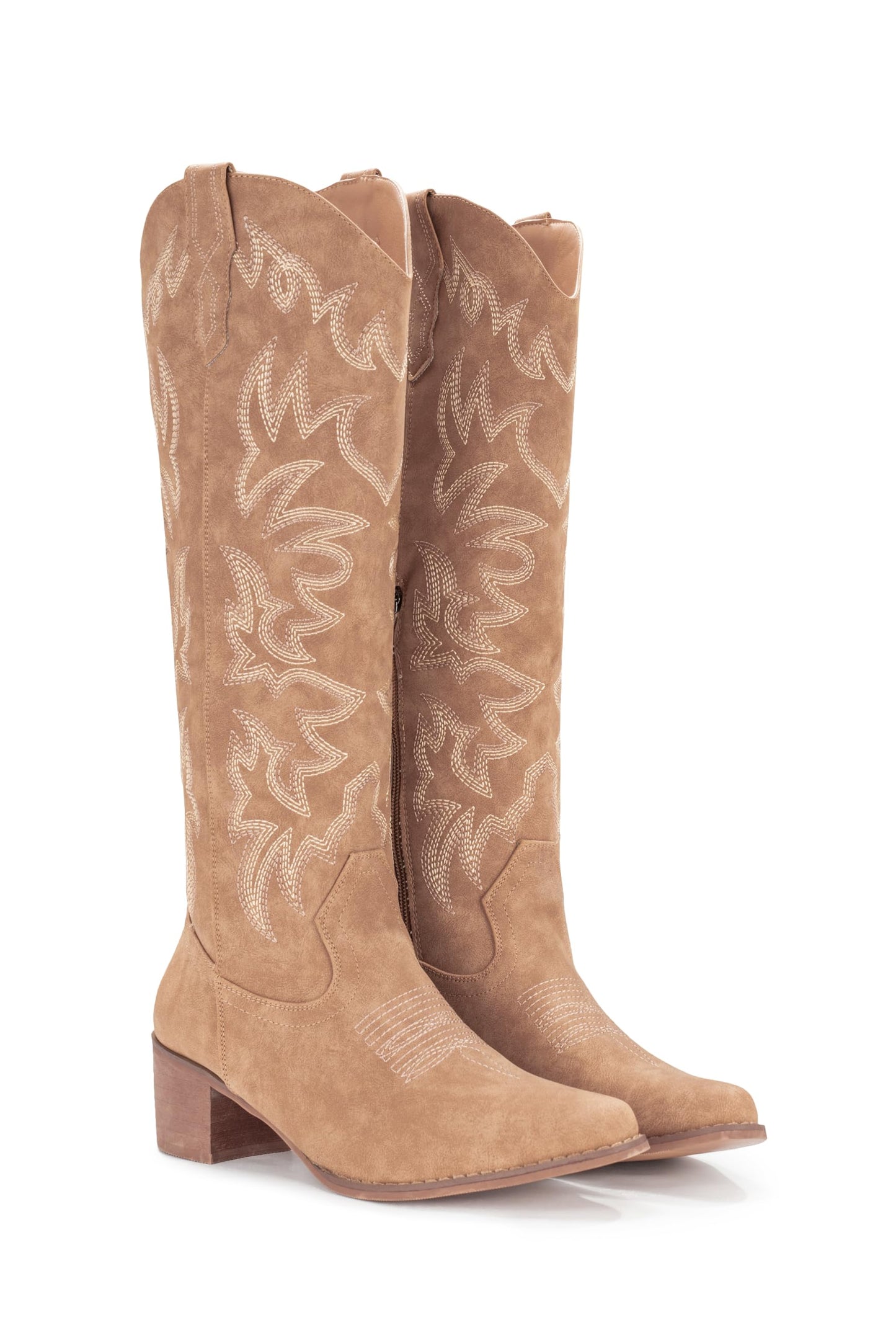 IUV Cowboy Boots For Women Knee High Boots Pointy Toe Women's Western Boots Side Zipper Chunky Heel Cowgirl Boots