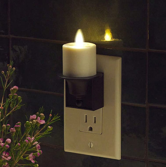 Luminara Flameless Candle Nightlight - Patented Flickering Real-Flame Effect Technology Mimics Real Candle - Plugs into Vertical Outlet Only - Dusk to Dawn Sensor Auto Switch On/Off (Black)