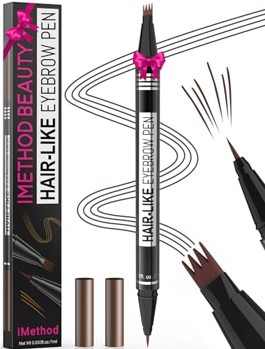 iMethod Microblading Eyebrow Pen - Eyebrow Pencil Magical 2-in-1 Dual-Ended Eye Brow Pencils for Women with 4-Fork-Tip & Precise Brush-Tip Create Natural Hair-Like Brows, Last All-Day, Dark Brown