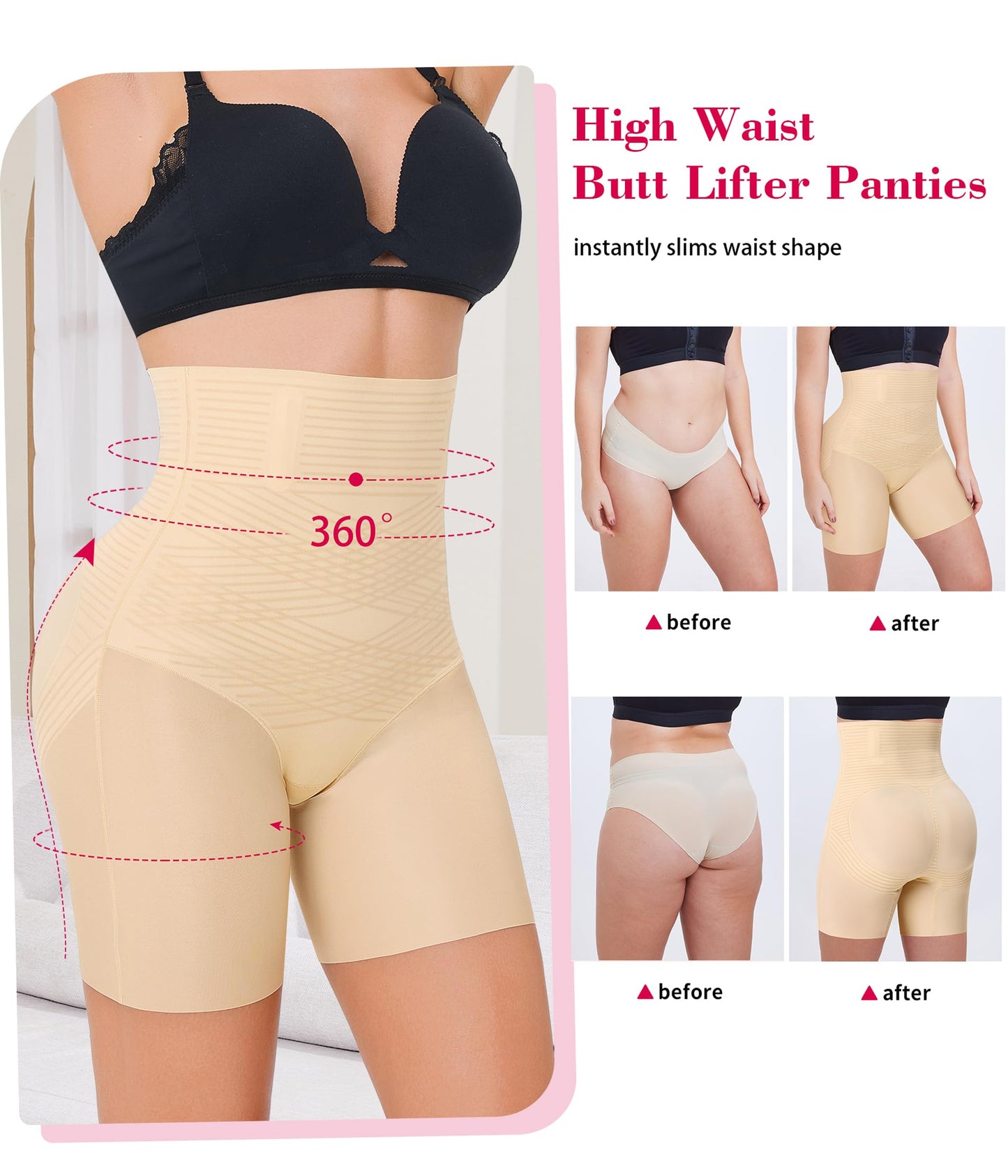 Gotoly Shapewear Tummy Control High Waist Butt Lifting Shapewear Seamless Body Shaper Thigh Slimmer(Beige,XX-Large)